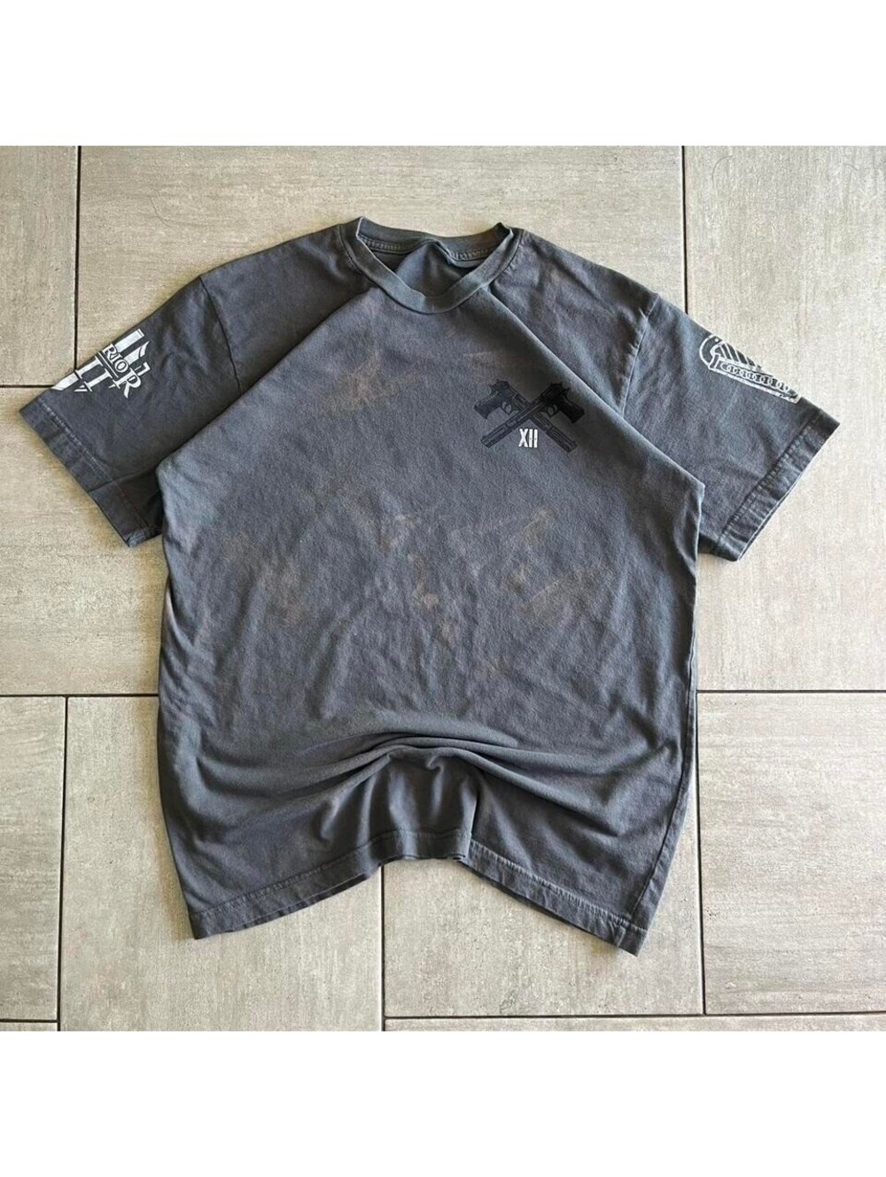 Grey and black Y2K style gun cotton t-shirt